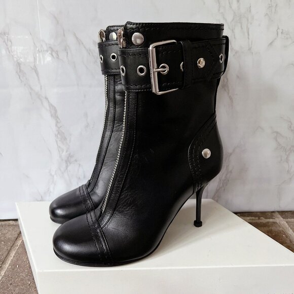 Alexander McQueen Biker Zipper Heeled Ankle Boots Black Leather EU 36 US 6 $1790 - Picture 4 of 13
